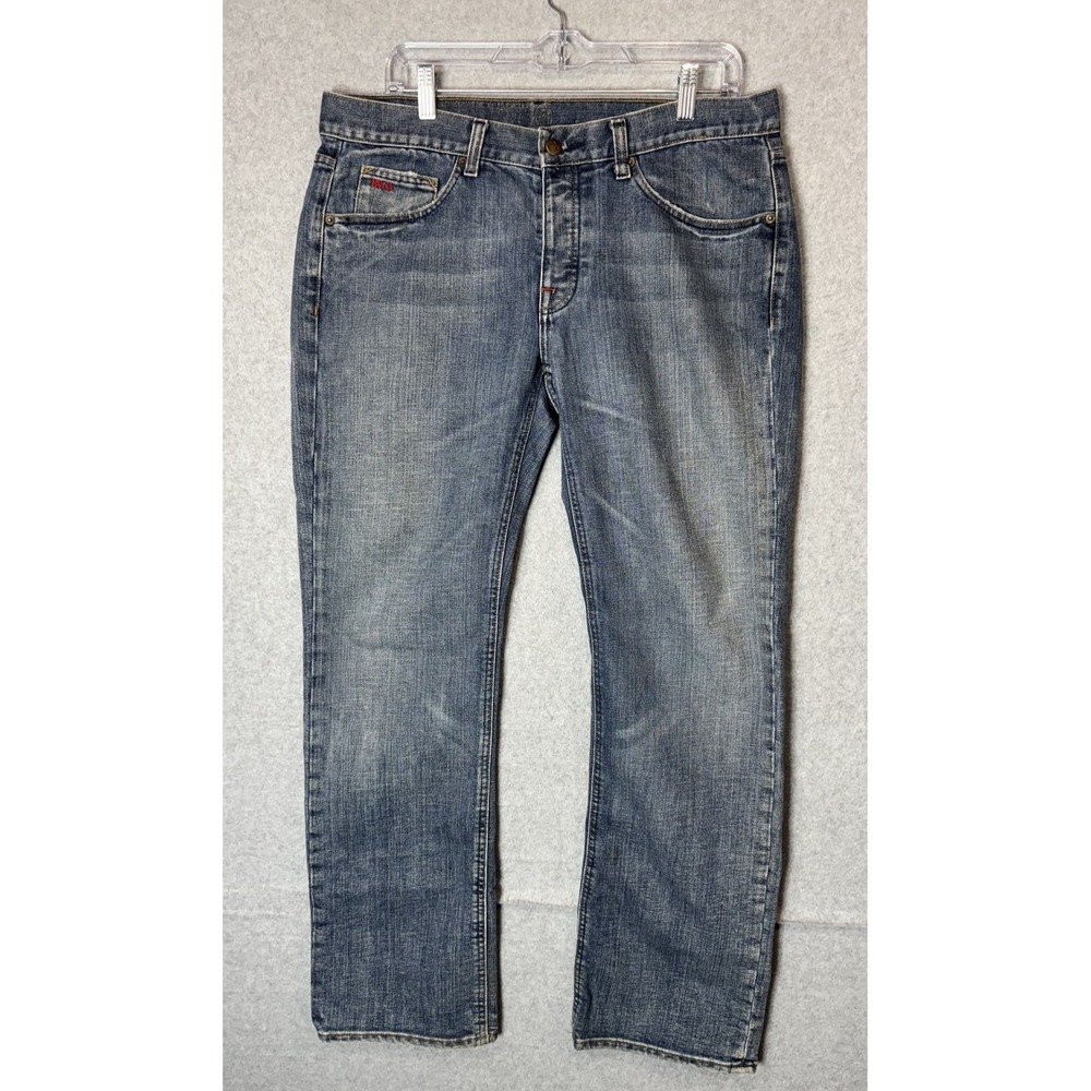 RVCA Jeans Mens 32x29 Blue Denim Straight Leg Button Fly Made USA Distressed